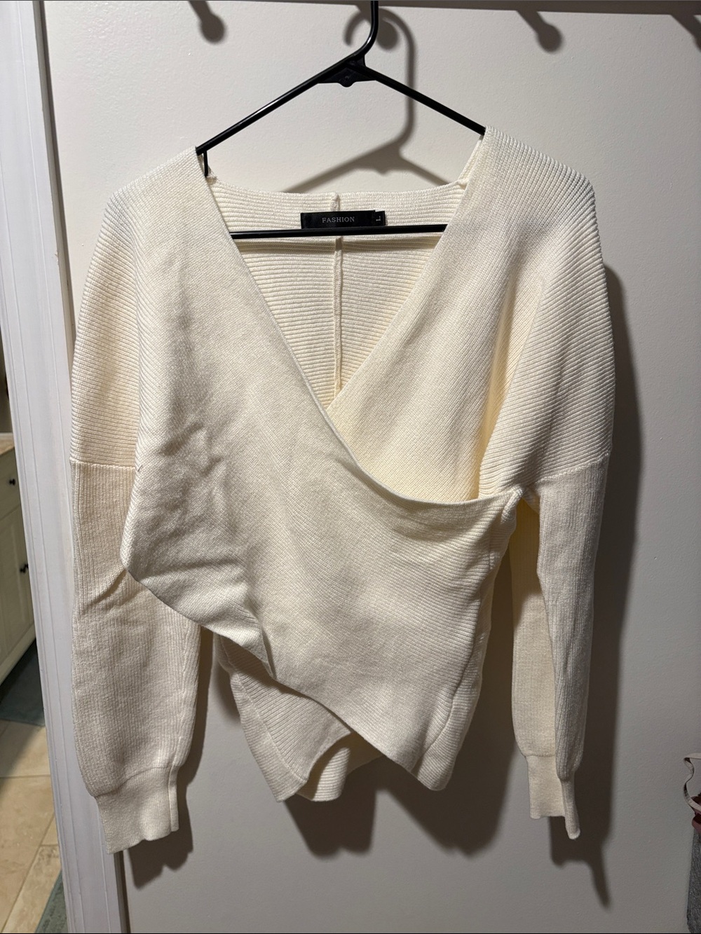 Wrap-Style V-Neck Sweater in Ivory